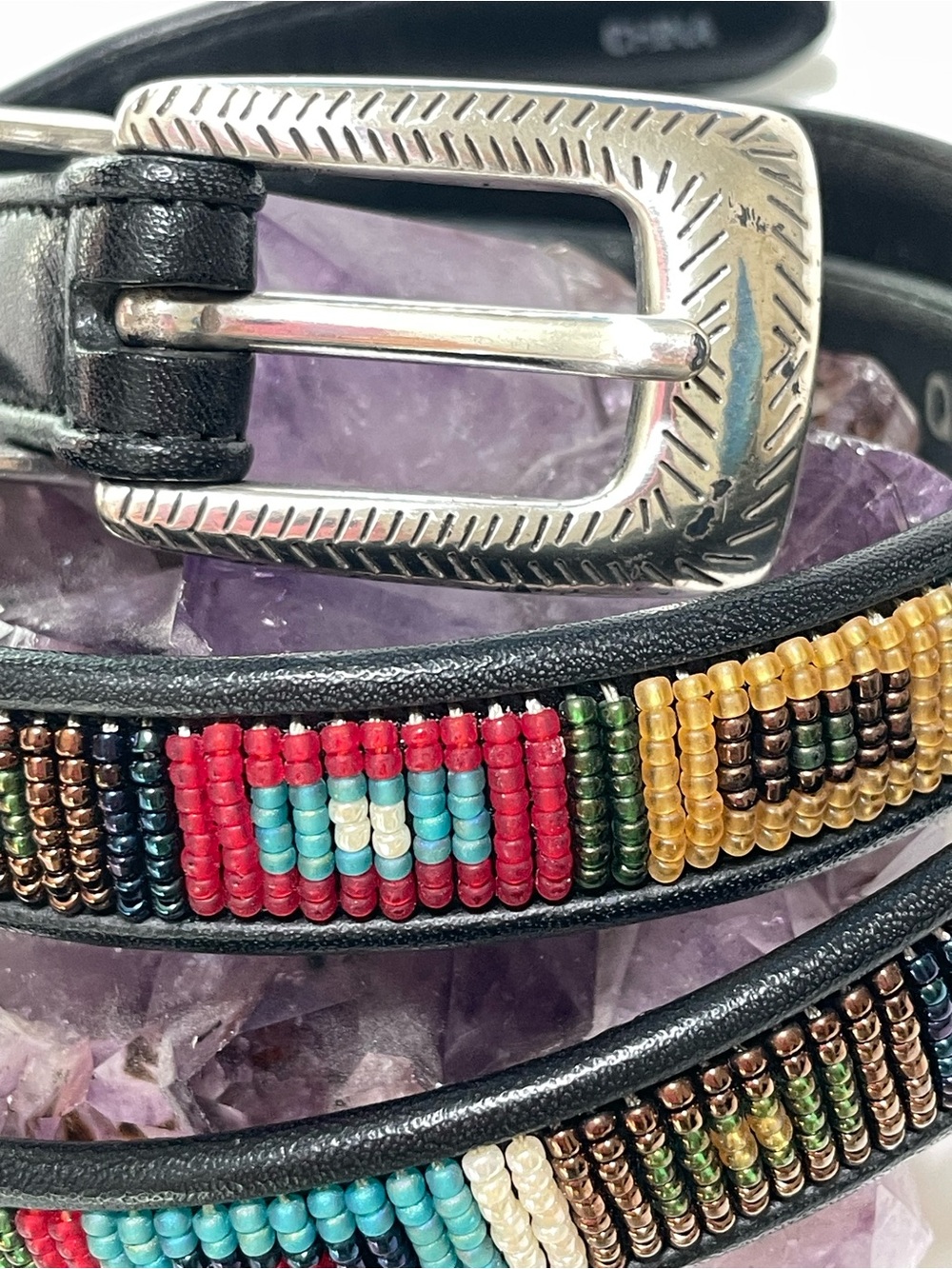 Brighton Black Leather Beaded Belt with Turquoise, Red & Silver Accents - Picture 2 of 13